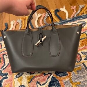 Longchamp slate Leather Top-Handle Tote